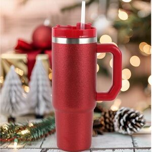 Glitter red 30oz Stainless Steel Tumbler with Lid and Straw.